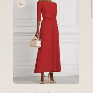 Elegant Red Belted Dress